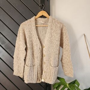Vintage Peck & Peck 5th Avenue Popcorn Knit Cardigan ILGWU 60s 70s Cream Texture